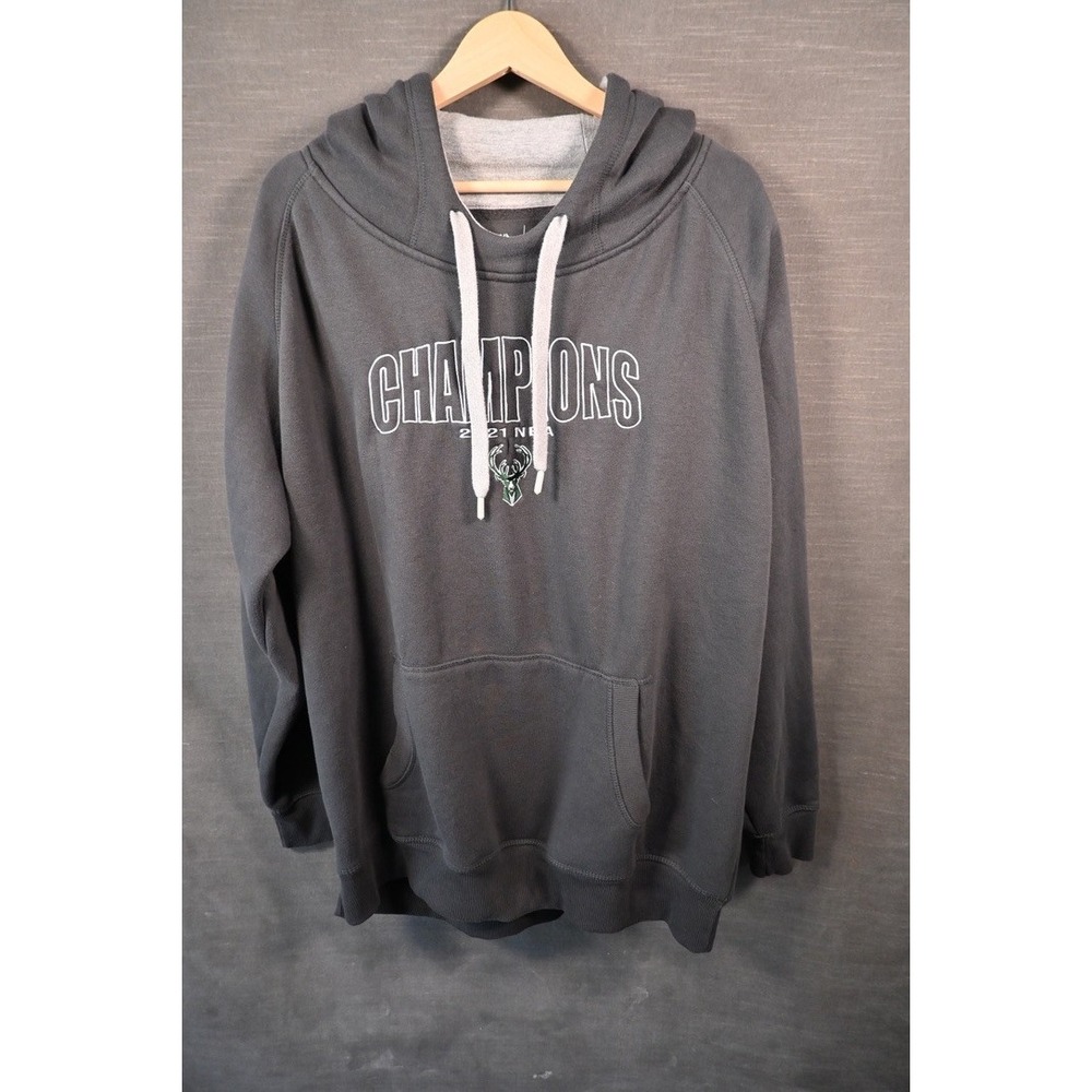 Antigua Milwaukee Bucks 2021‎ NBA Champions Hoodie Mens 2XL Charcoal Gray